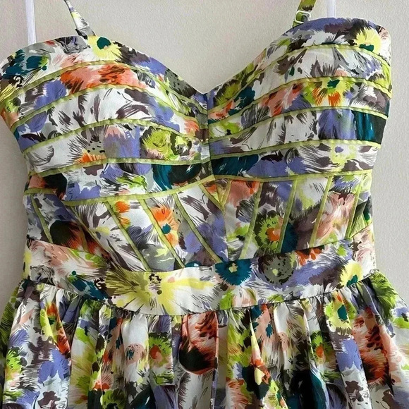 Minuet Floral Sweetheart Fit and Flare Dress, Blue/Green/Purple, Size Medium - Picture 3 of 16